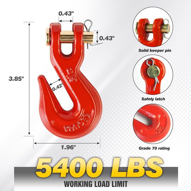 Digank 5/16" Clevis Grab Hooks 4 Pack – Heavy Duty G70 Hooks for 5/16" Chain, Red Powder Coated Forged Steel, for Truck, Trailer, Flatbed, Tow, Farm Use – 5,400 lbs WLL - Image 3